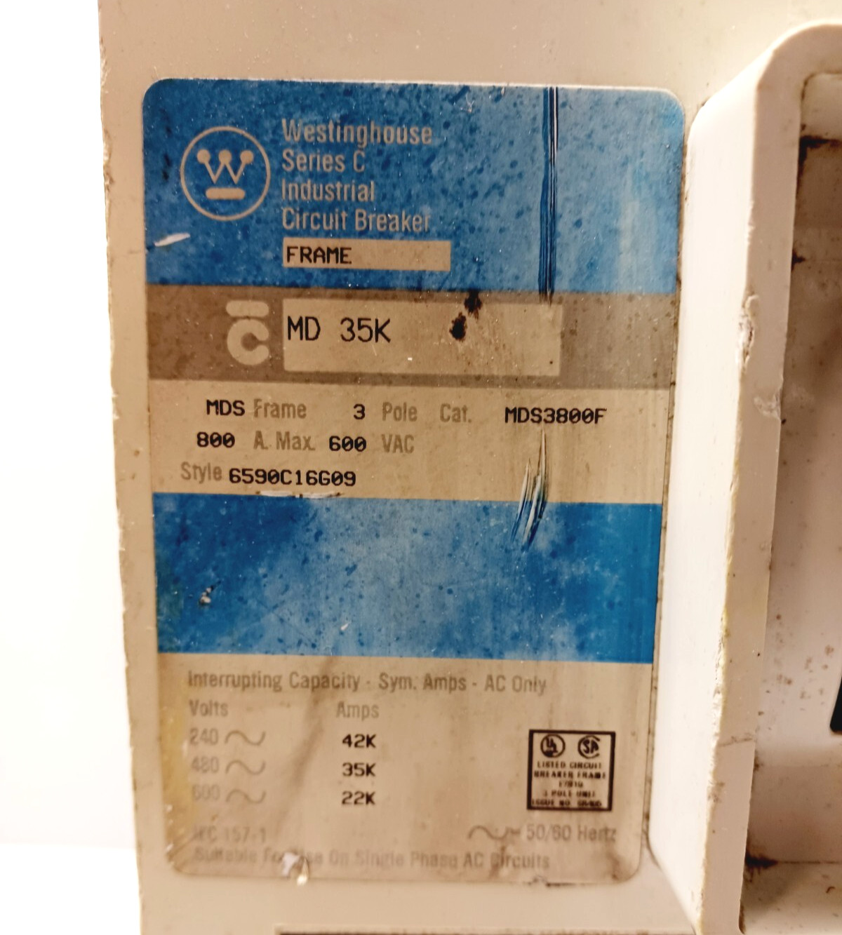 Westinghouse 800 Amp Circuit Breaker 3 Pole 600 VAC MDS3800F