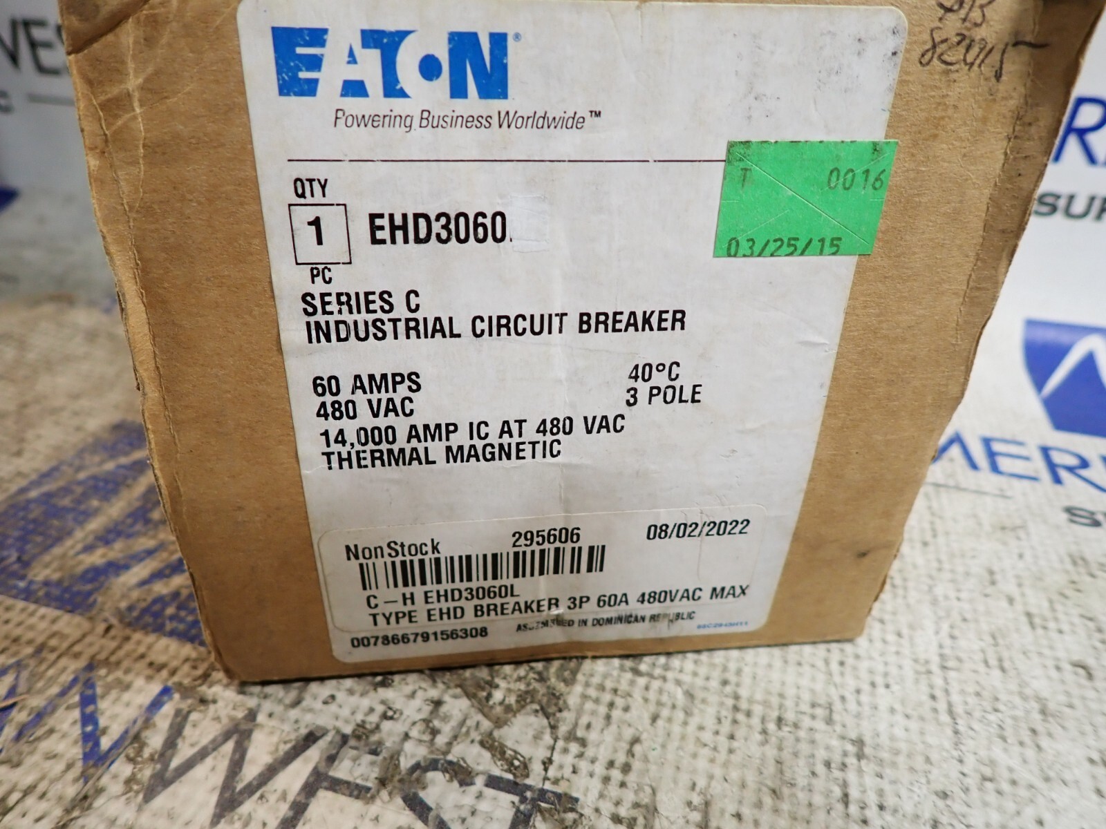 NEW in box EATON EHD3060 3 pole 60 amp 14kA 480 volt EHD Red Circuit Breaker