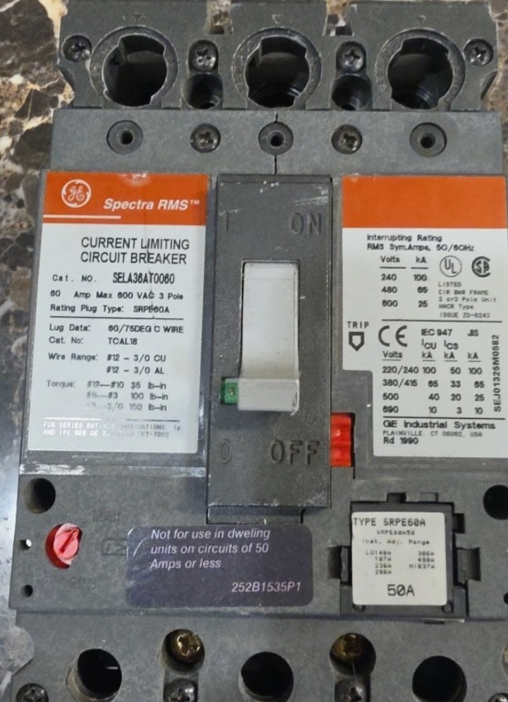 GE 3 POLE SELA36AT0060 W/ 50 AMP TRIP