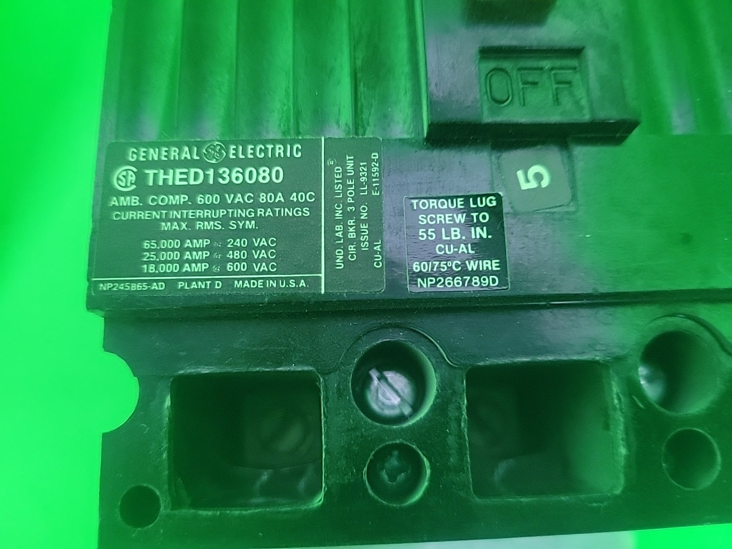 ⚡GE CIRCUIT BREAKER THED136080 80A 3P 600V comes with bonus mounting bracket⚡️