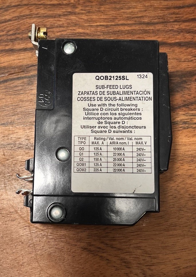 Square D QOB2125SL Sub-feed Lug QO 125 Amp Max Rating 240 Volt
