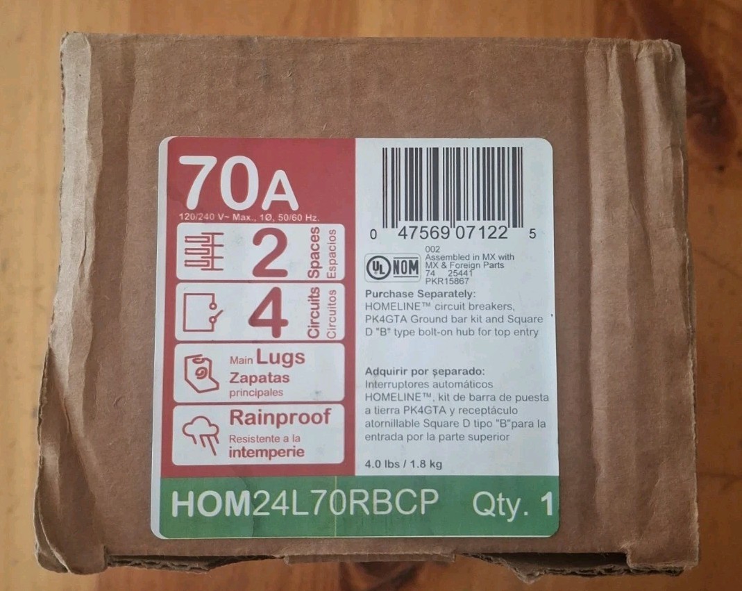 Square D HOM24L70RBCP Outdoor Main Lug Load Center 70A 2-Spaces 4-Circuits
