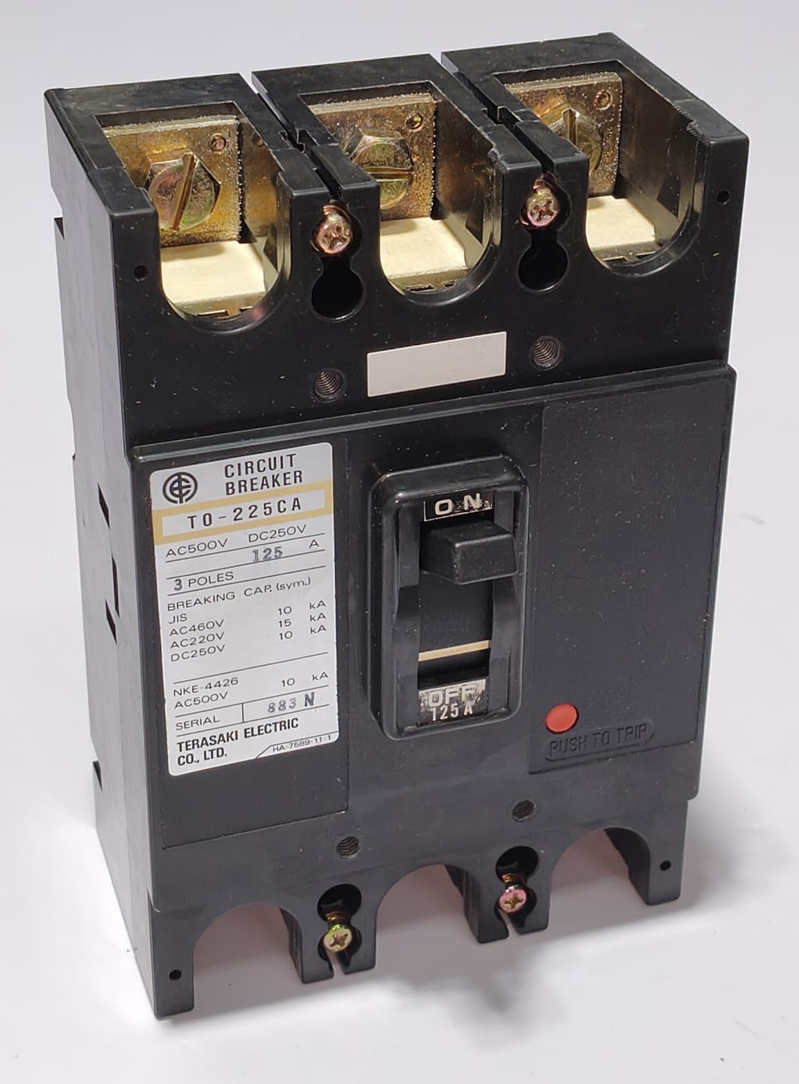 NEW BOX TERASAKI T0-225CA 3 Pole 125 A Circuit Breaker AC500V DC250V TO-225CA #2