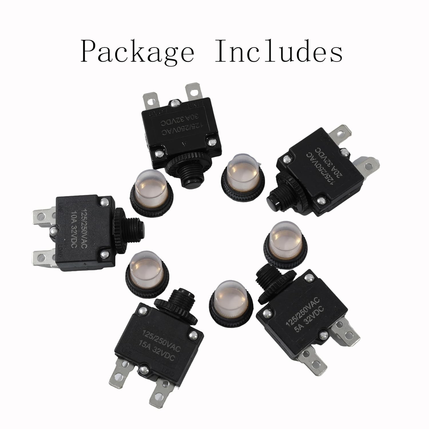 5pcs Push Button Reset 5 Amp Circuit Breakers with Manual Reset 32VDCAC125-25…