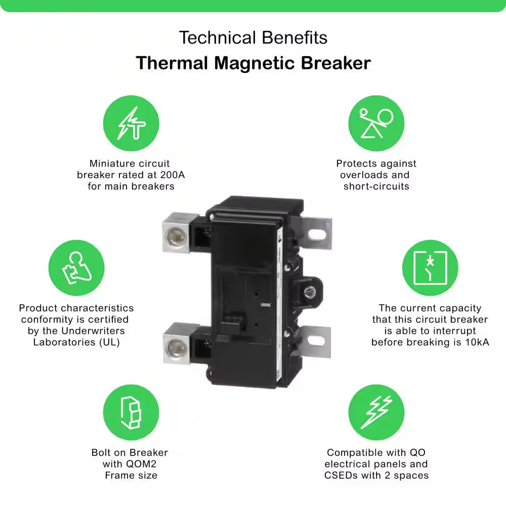 QO 200 Amp 22K AIR QOM2 Frame Size Main Circuit Breaker for QO and Homeline Load