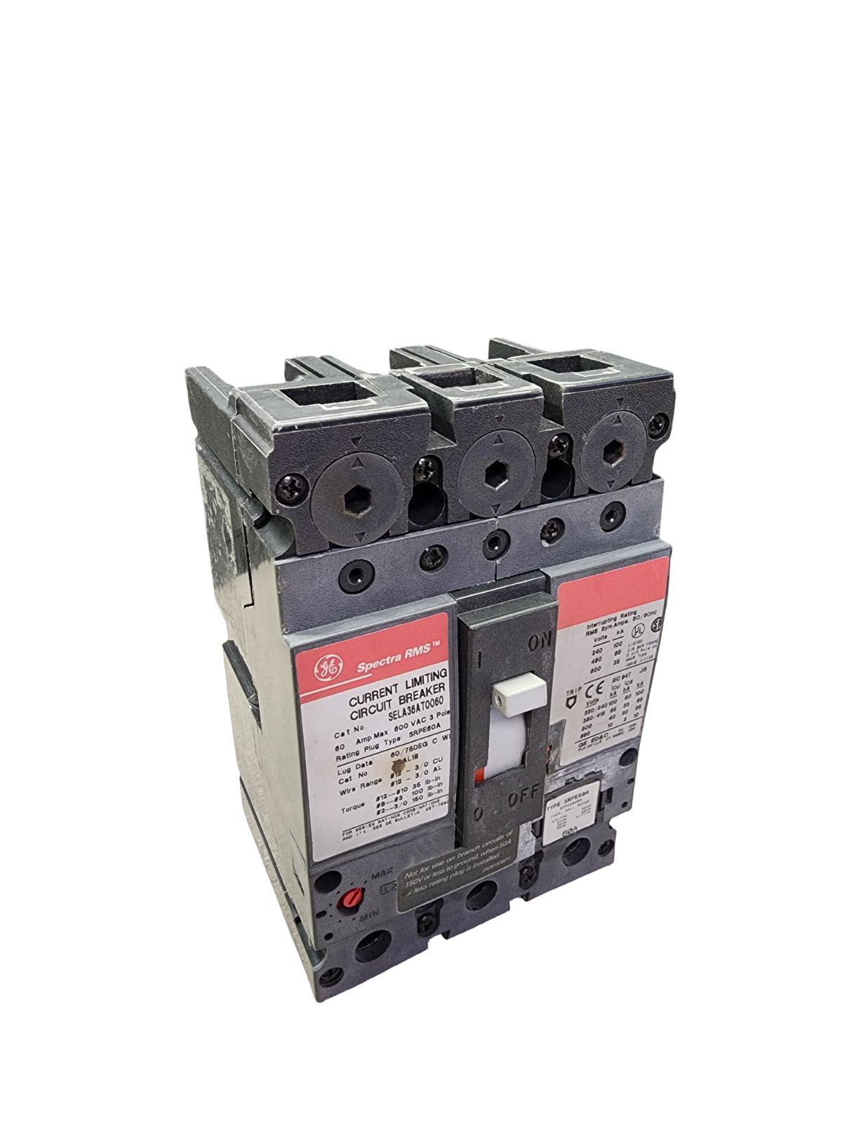 GE Spectra RMS SELA36AT0060 Circuit Breaker 60A 600V 3 Pole with SRPE60A Rating