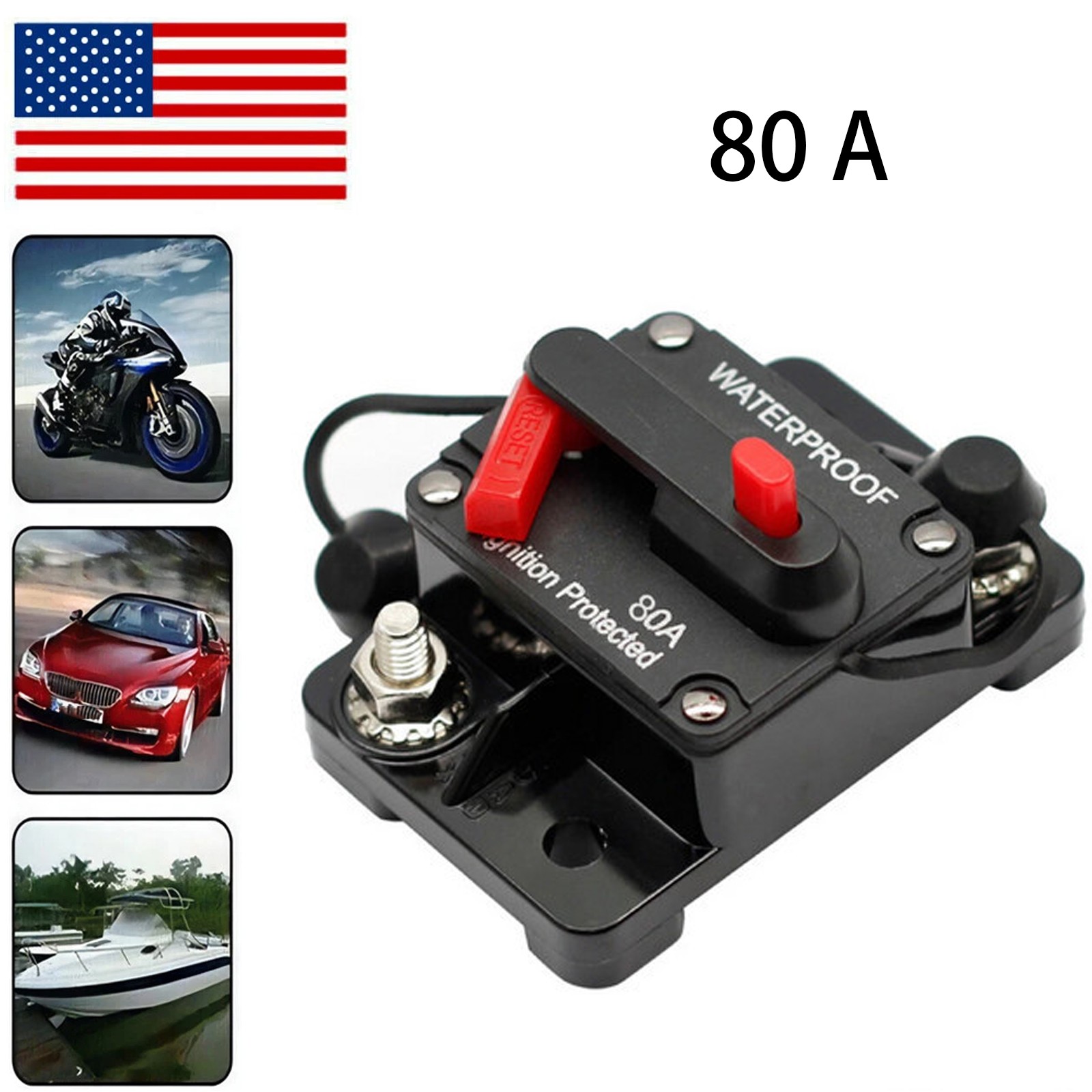 80Amp Circuit Breaker Audio Fuse 12V-48V DC Car Boat Manual Reset Switch