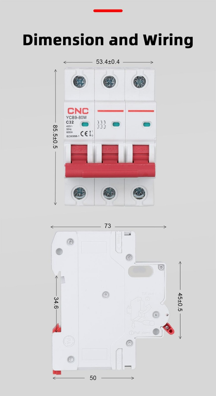 Miniature Circuit Breaker 6/10/16/20/25/32/40/50/63/80A 50/60Hz 1P/2P/3P/4P