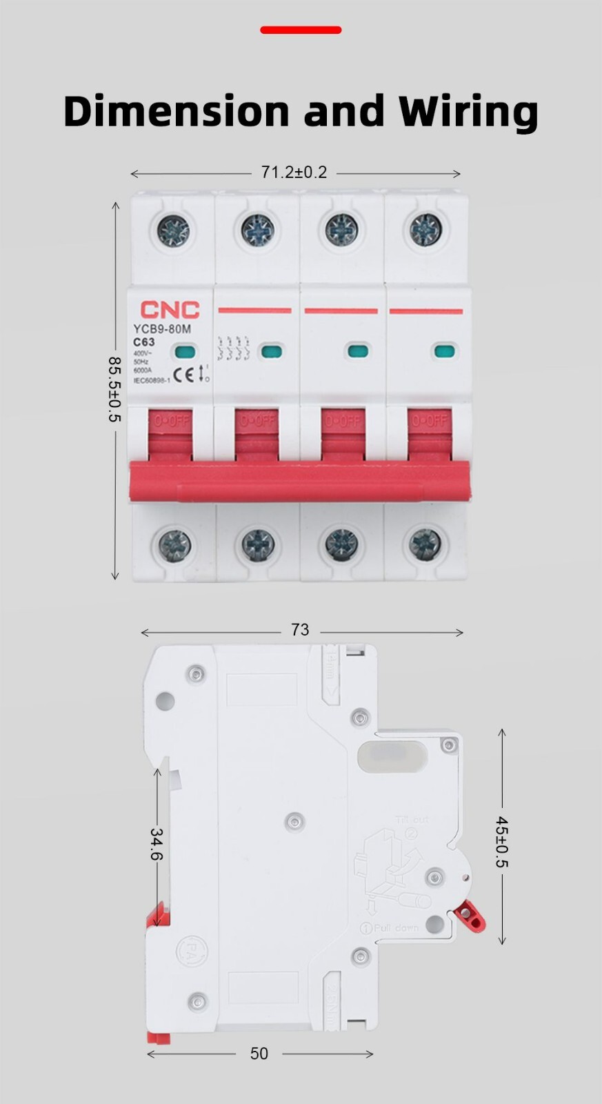 Miniature Circuit Breaker 6/10/16/20/25/32/40/50/63/80A 50/60Hz 1P/2P/3P/4P