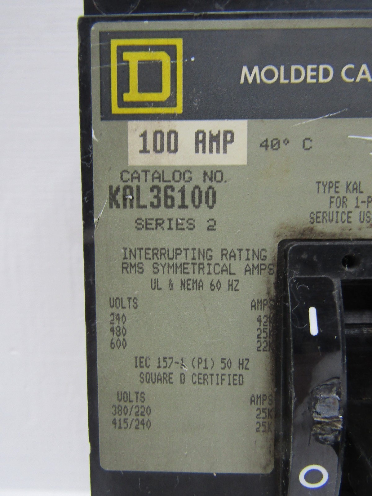 Square D KAL36100 100 Amp 600V 3 Pole Circuit Breaker 100A 600 VAC