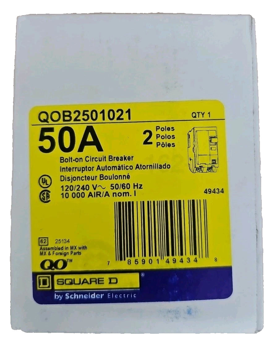 NEW SQUARE D QOB2501021 2Pole 50Amps 120/240Volt w/Shunt BOLT-ON Circuit breaker