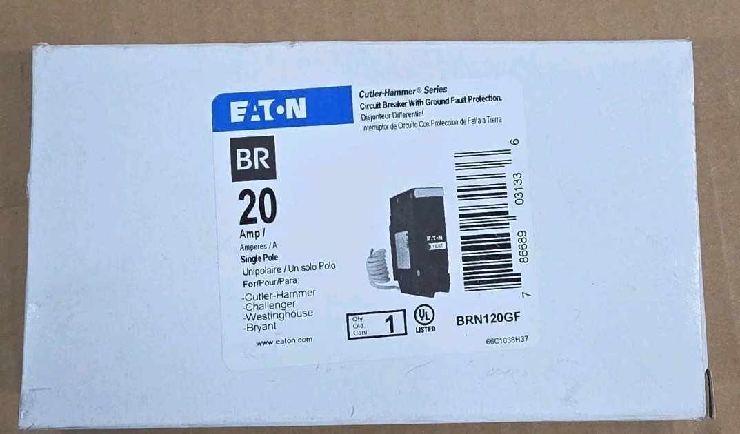 NIB – Eaton – BRN120GF – Eaton Br Gfci Circuit Breaker, 20A, 120/240V