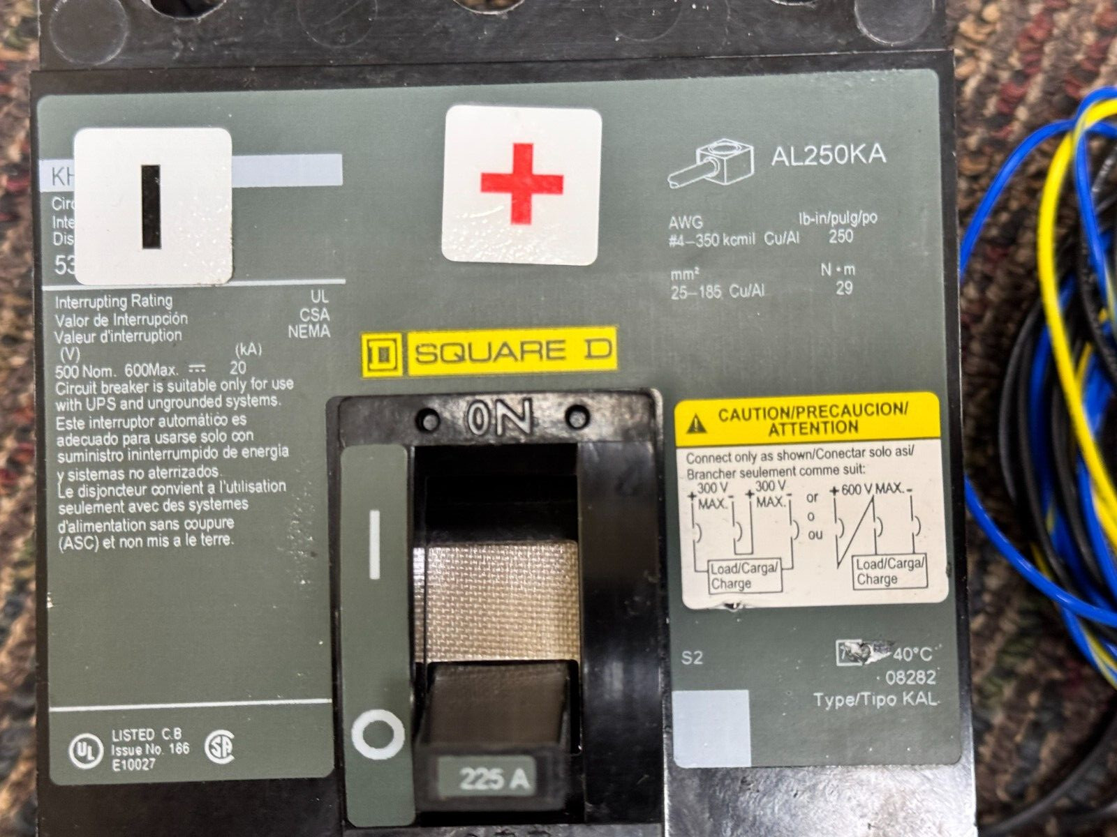 Schneider Electric Square D AL250KA KHF3622522DC1777 600VDC 225A Circuit Breaker