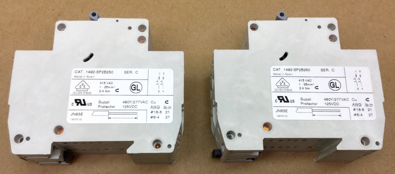 ALLEN BRADLEY 1492-SP2B250 CIRCUIT BREAKER 2 POLE 25A 277V (SET OF 2) NEW NO BOX