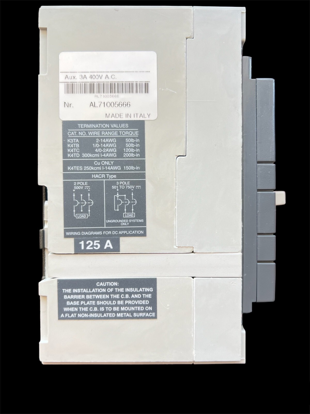 ABB S3NQ125TW circuit breaker 125a 3 Pole, ISOMAX Molded case,ORIGINAL ITALY
