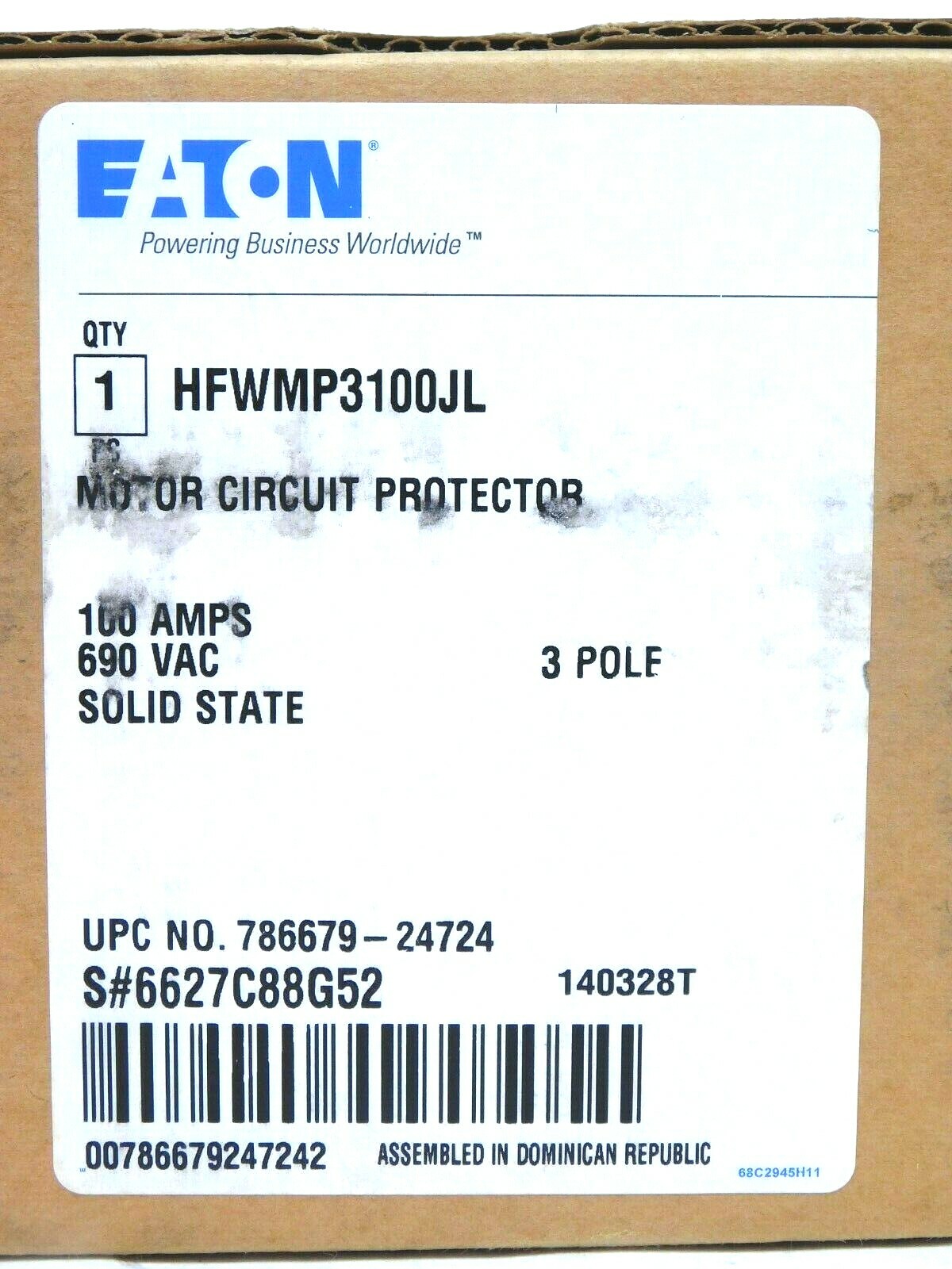 Eaton Solid State Motor Circuit Protector HFWMP3100JL 100-Amp 609-VAC 3-Pole VN