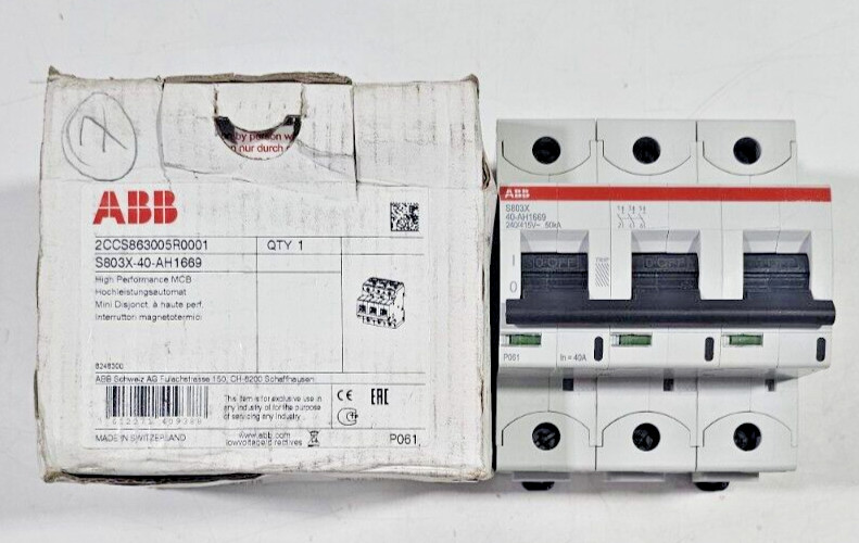 ABB S803X-40-AH1669 3-Pole High Performance Circuit Breaker 40A 50kA 240/415V
