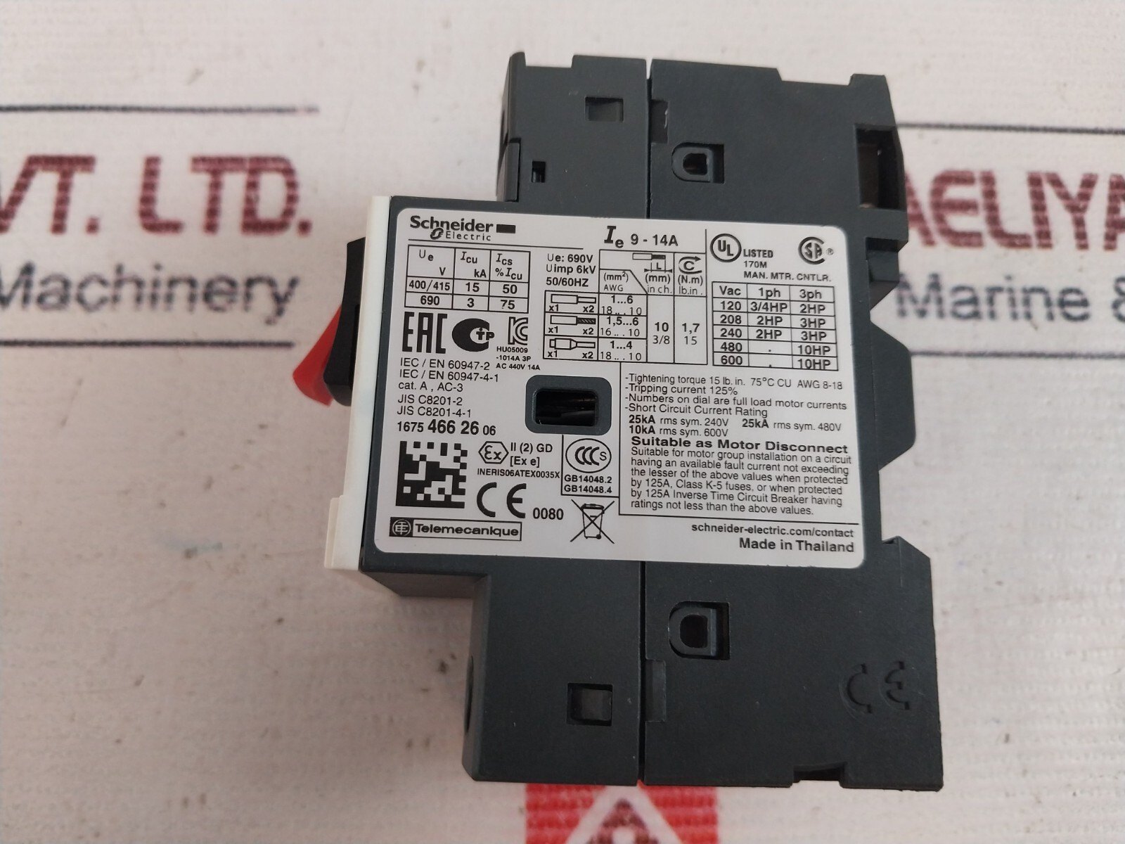 Schneider Electric/Telemecanique GV2ME16 Circuit Breaker 9-14A 50/60Hz