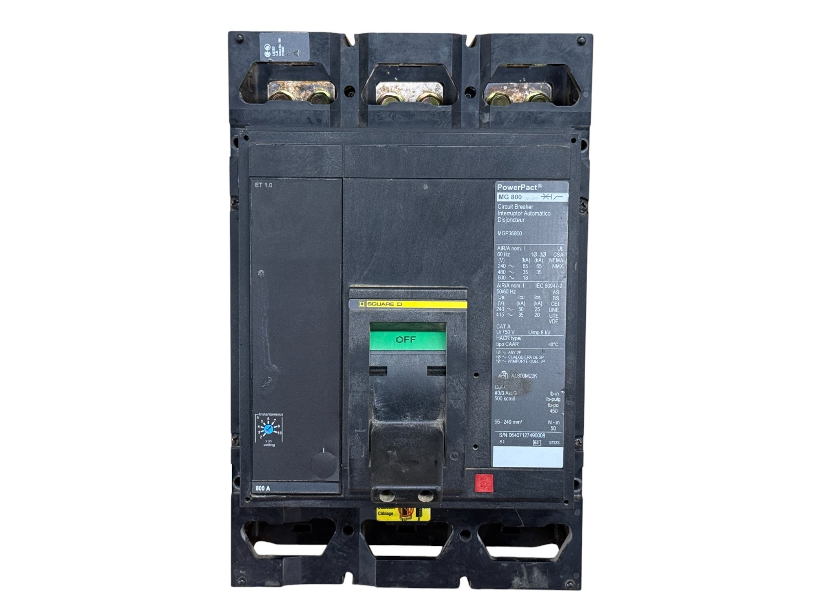 SQUARE D MGP36800 800A 3-PHASE 3-POLE 600V POWERPACT M I-LINE CIRCUIT BREAKER