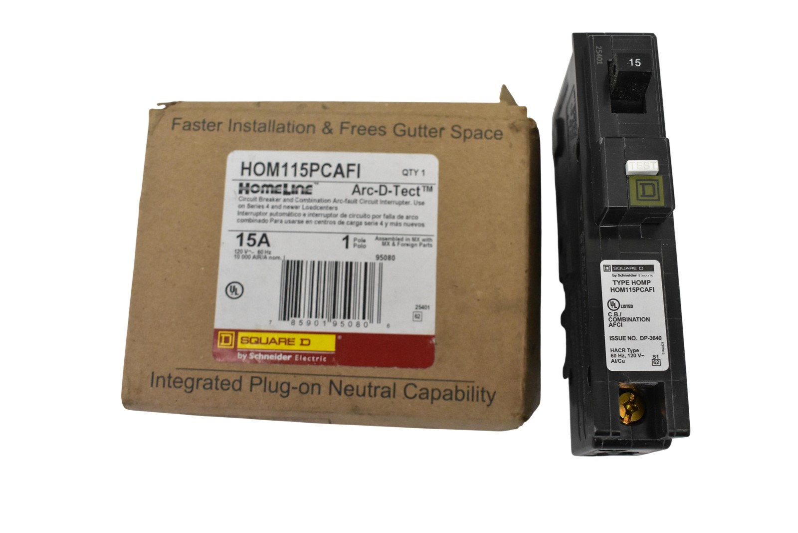 Square D HOM115PCAFI 15A 1-Pole Supplementary Protector Plug-On Neutral Black