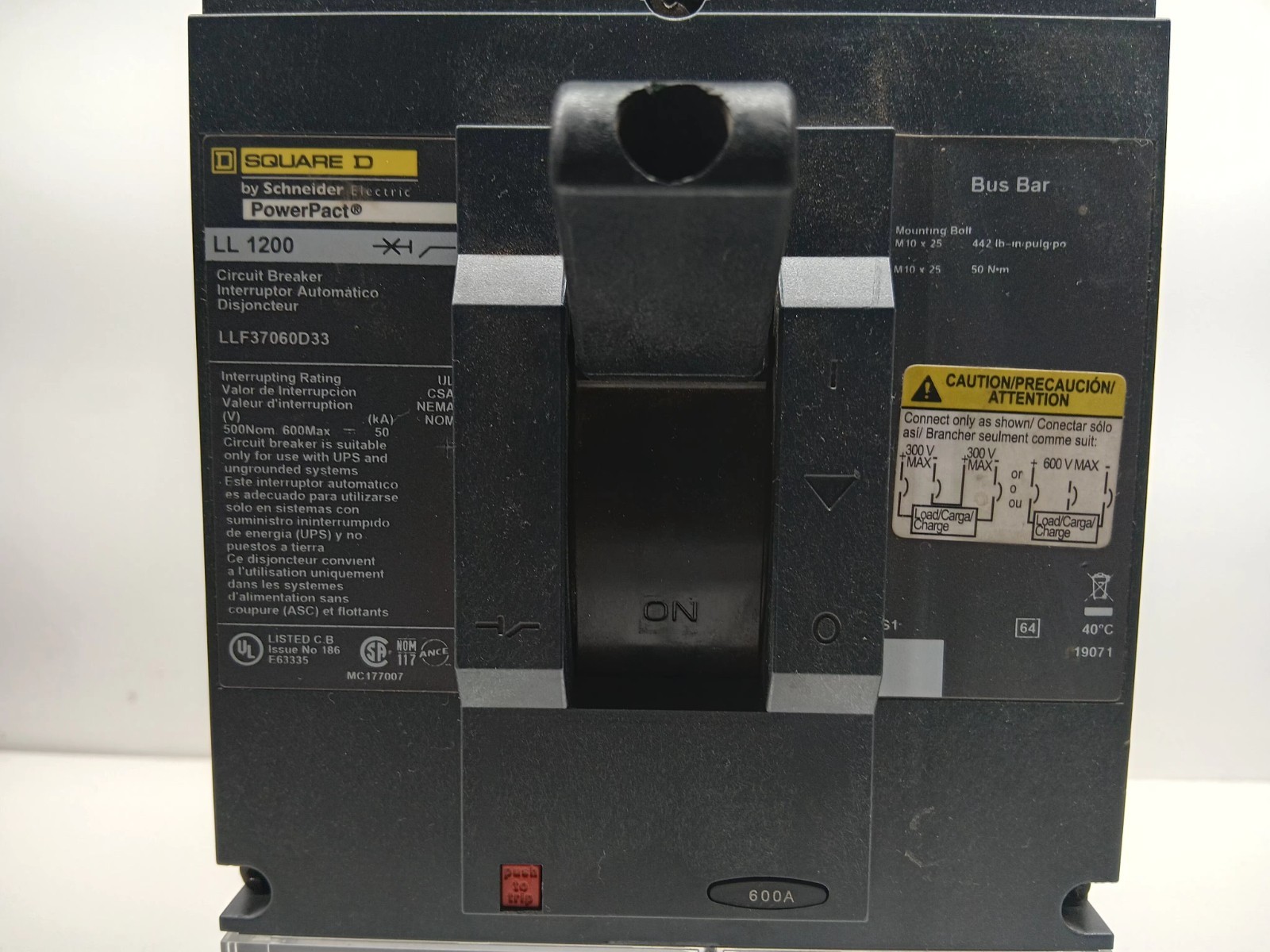 SQUARE D LL 1200 LL37060D33 3 POLE 630 AMPS CIRCUIT BREAKER