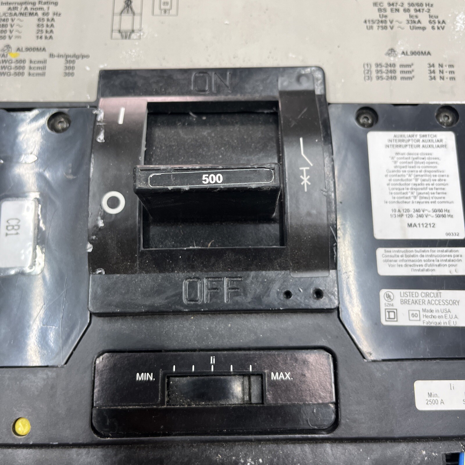 Square D MHL365001212 3 pole 500 Amp 600 Volt TESTED