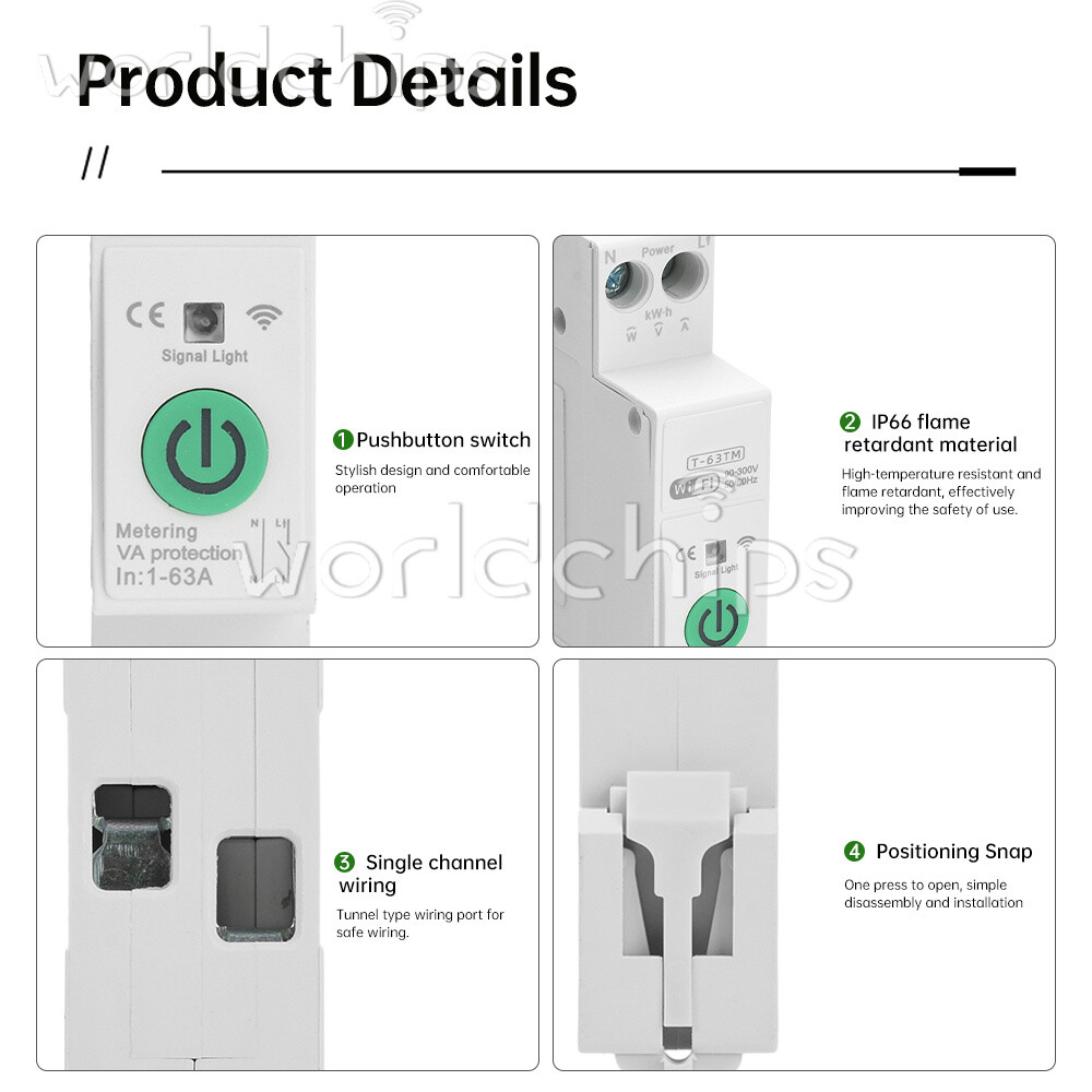 TUYA 63A WiFi Smart Circuit Breaker Over Current Under Voltage Protection Power