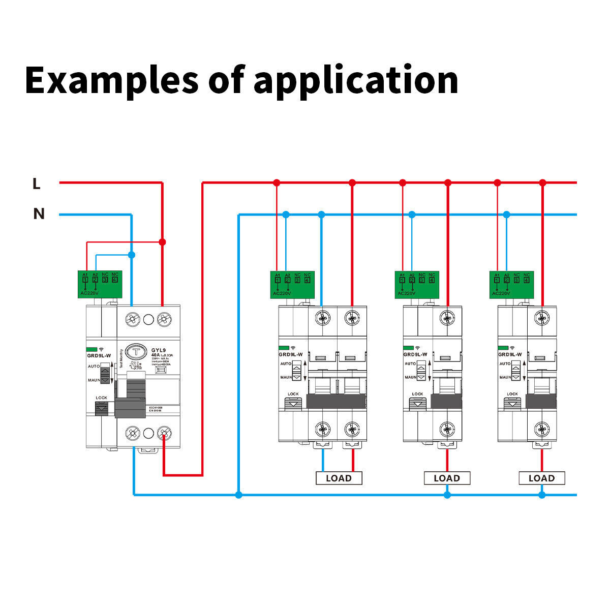 GEYA Tuya WIFI Controller Smart ELCB RCCB RCD AC Type 4P AC230V 40/63A 30/300mA
