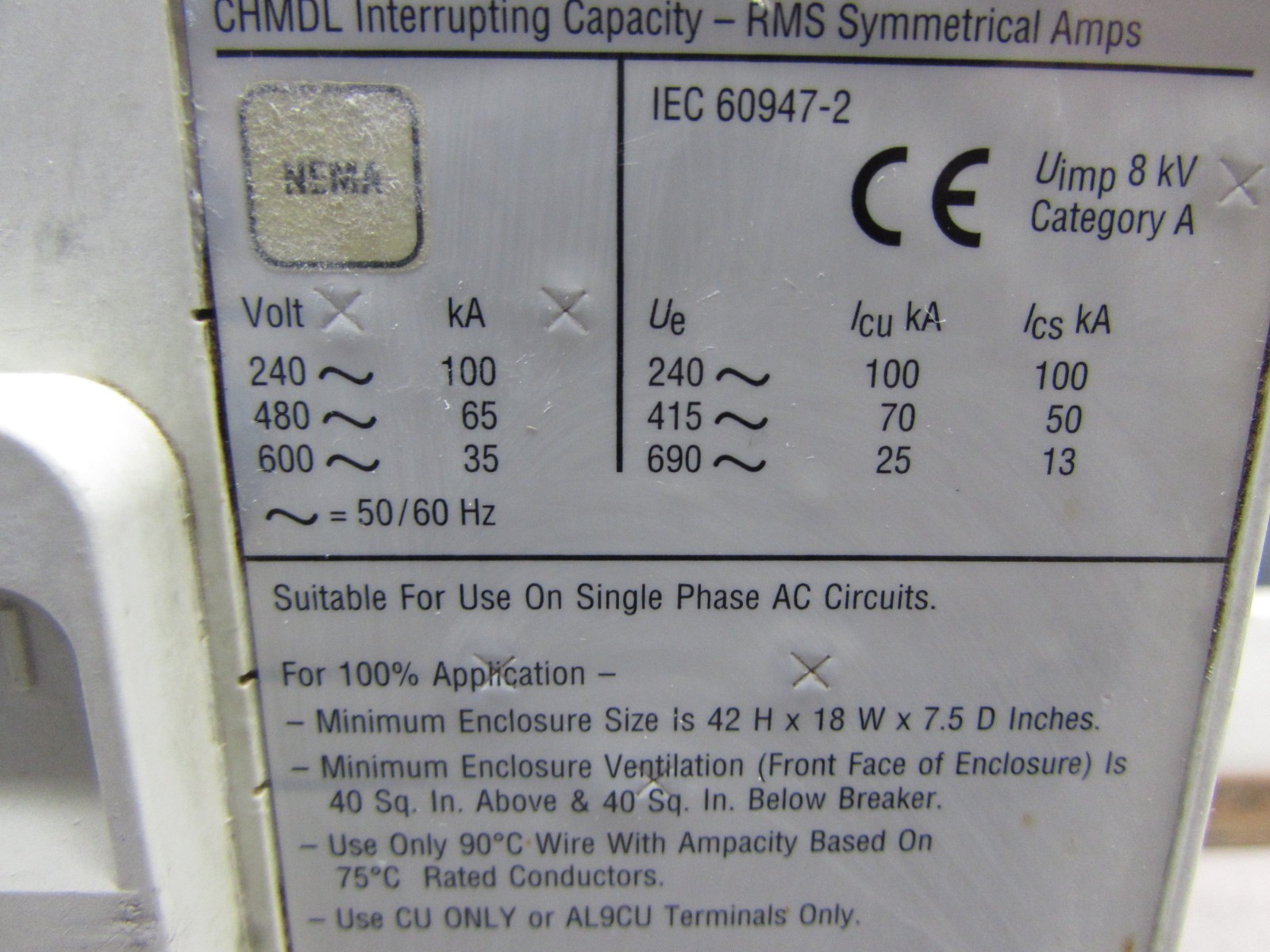 Cutler Hammer CHMDL3800F ,MCCB, 3P/ 700A/ 600V/ 65kA, STAINED! ,MAKE OFFER!