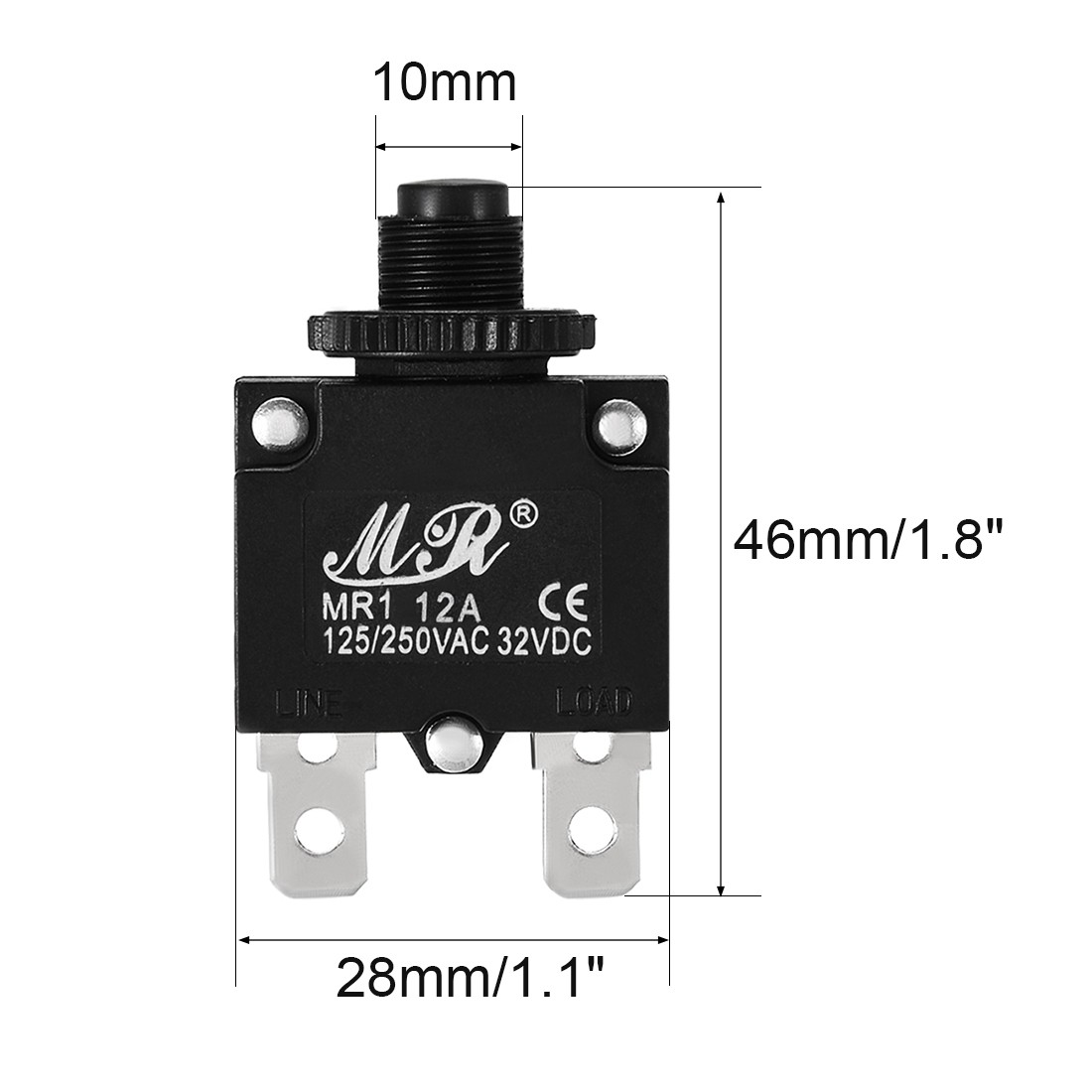 2Pcs AC125/250V 12A Thermal Overload Protector Push Button Reset Circuit Breaker