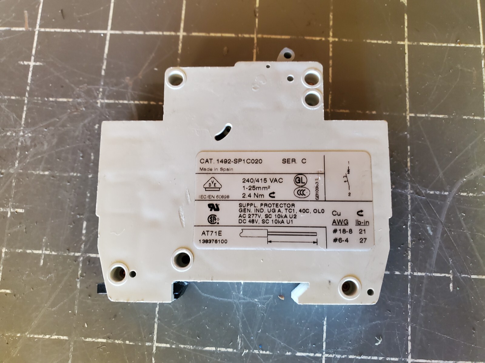 Allen-Bradley Miniature Circuit Breaker, 1492-SP1C020 Ser C / 2A / 1 Pole