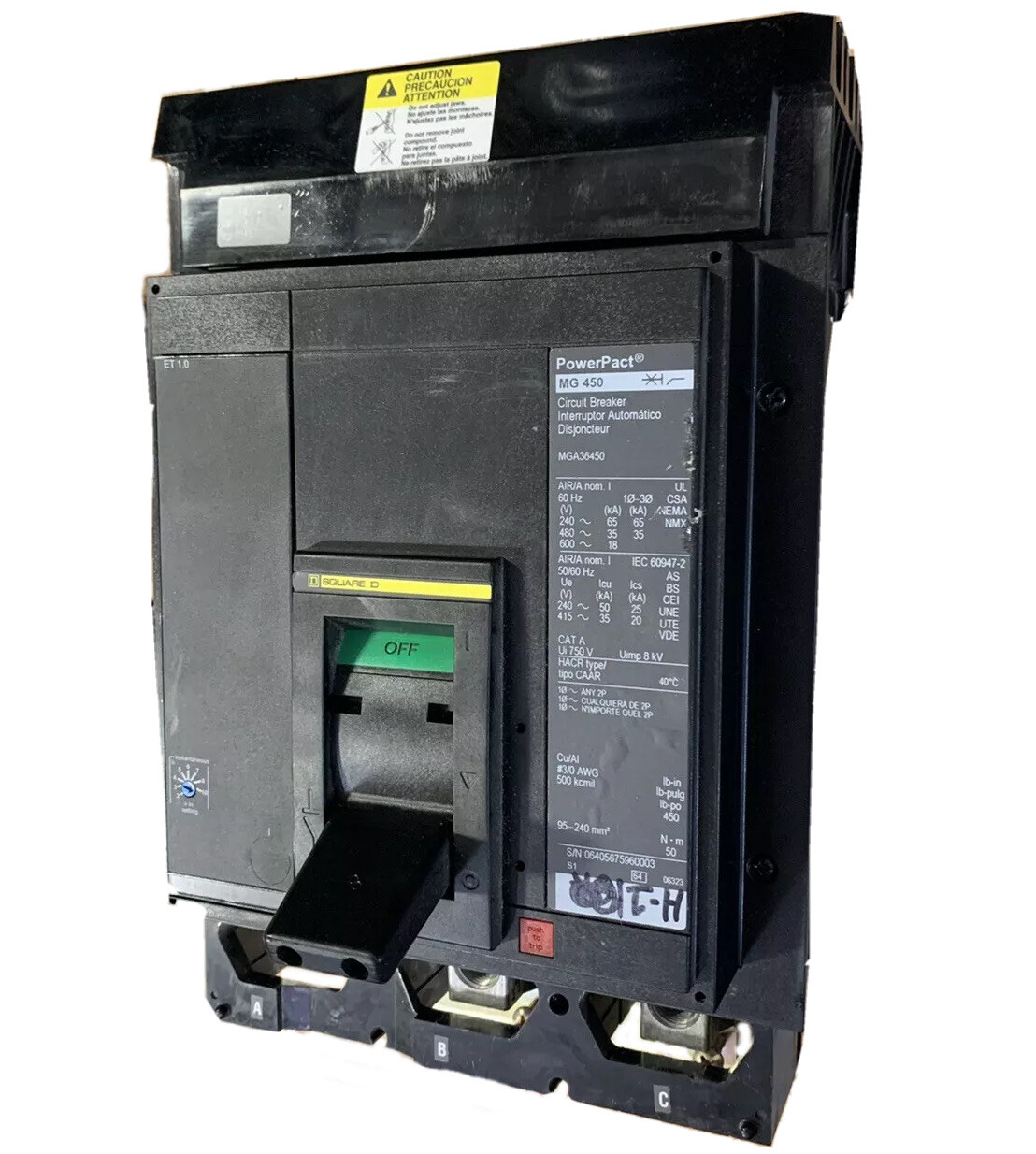 MGA36450 Square D 450A 600V 3P(ABC) Powerpact I-Line Circuit Breaker –SES