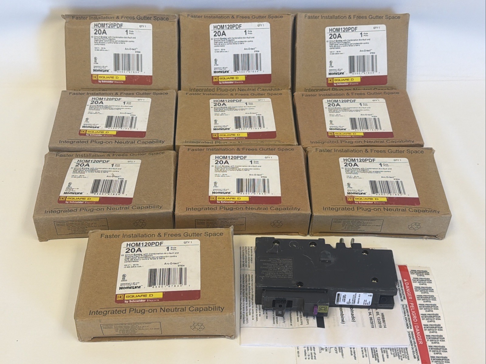 (10) Square D HOM120PDF 120V 20A 1P (10) Circuit Breakers *US SELLER* NEW IN BOX