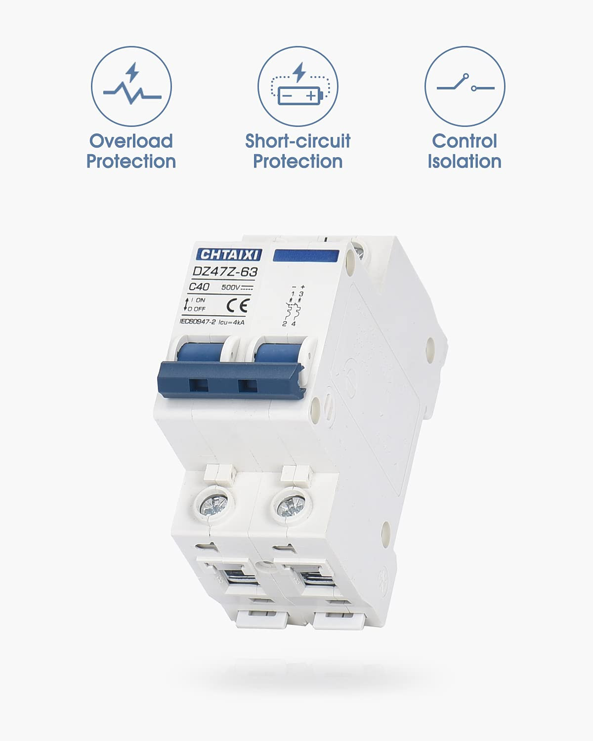 DC Miniature Circuit Breaker, 2 Pole 500V 40 Amp Isolator for Solar PV System, T