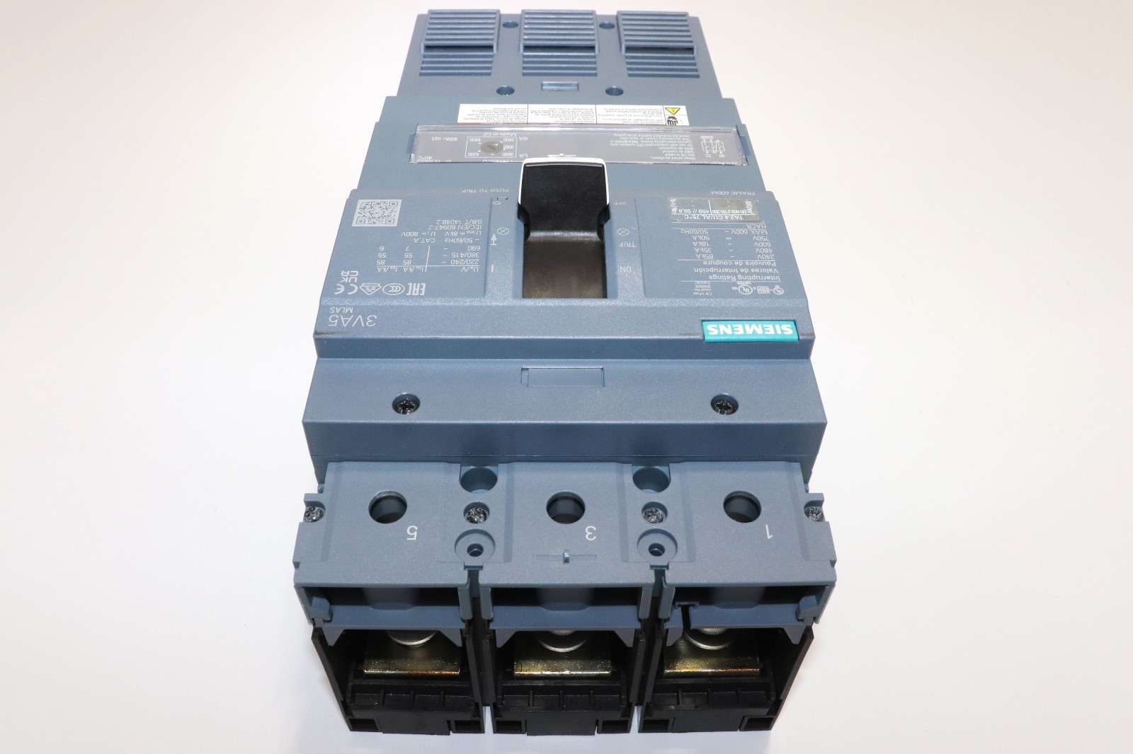 SIEMENS 3VA5460-5EC31-0AA0 600A 3-POLE CIRCUIT BREAKER, 600V 35KA@480V