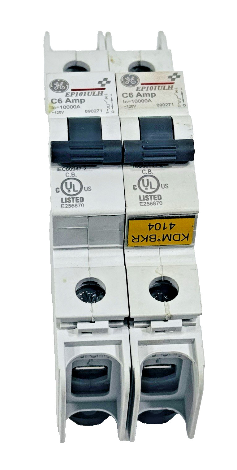 Lot of 2 ea GE EP101ULHC6 / 690271 E256870 6 Amp Mini Circuit Breaker 1 Pole 120