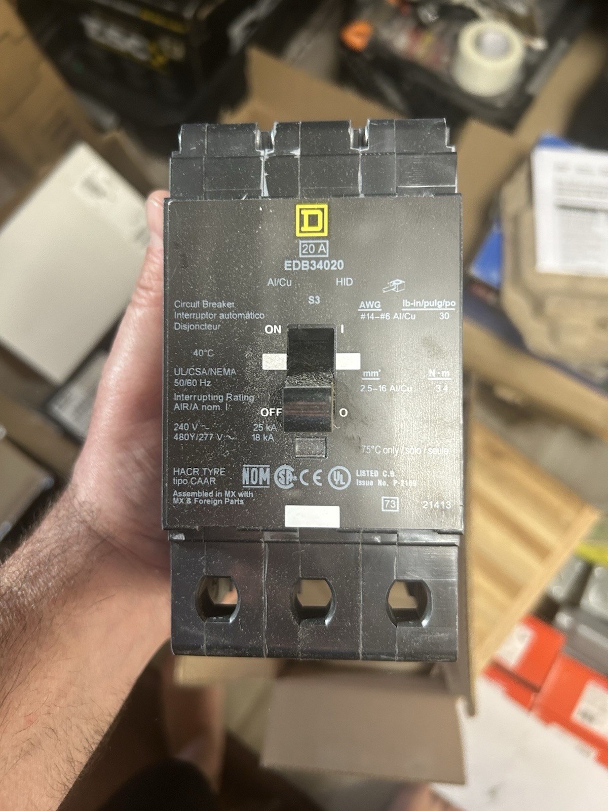 Square D EDB34020 20A 3 Poles Bolt On Circuit Breaker