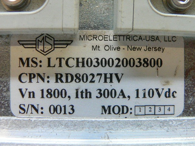 Microelettrica-Usa Ms: Ltch03002003800, Cpn: Rd8027hv Vn 1800 Ith 300A 110Vdc