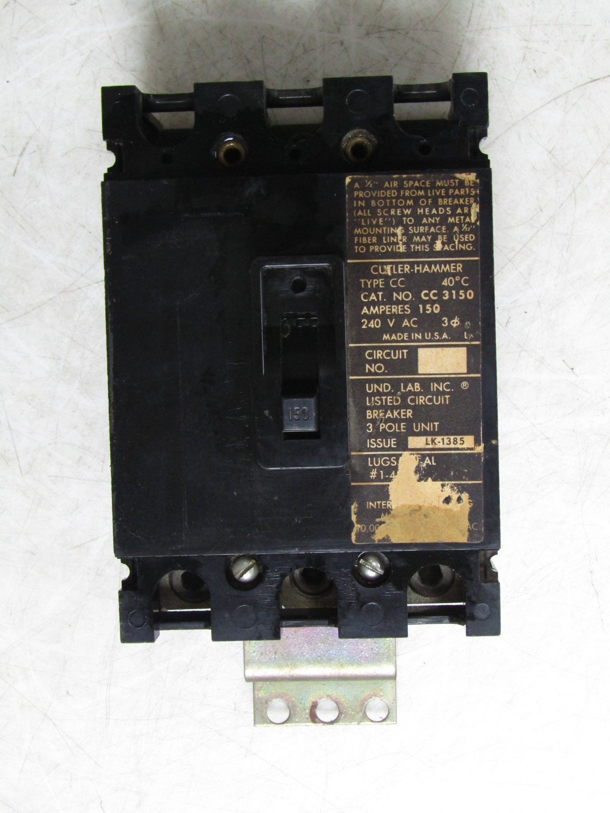 🙌 CUTLER-HAMMER 150 AMP I-LINE CIRCUIT BREAKER 240 VAC 3 POLE CC3150