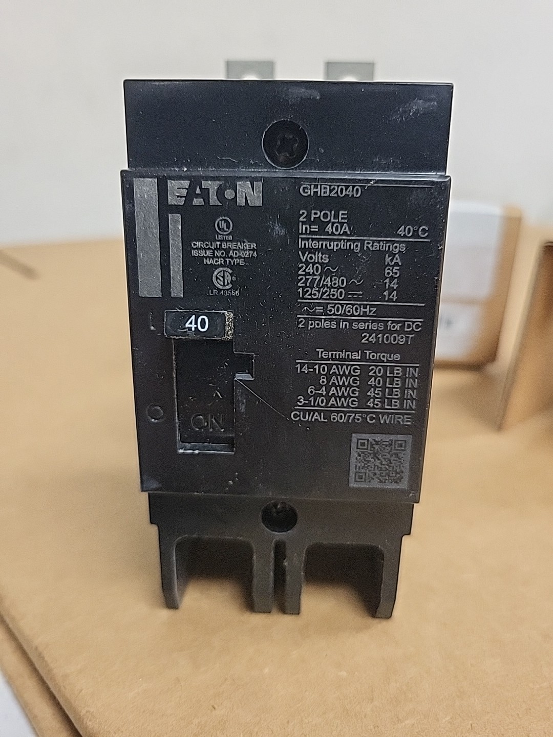 EATON GHB2040 AC/DC 40A 277/480 VAC Molded Case Breaker