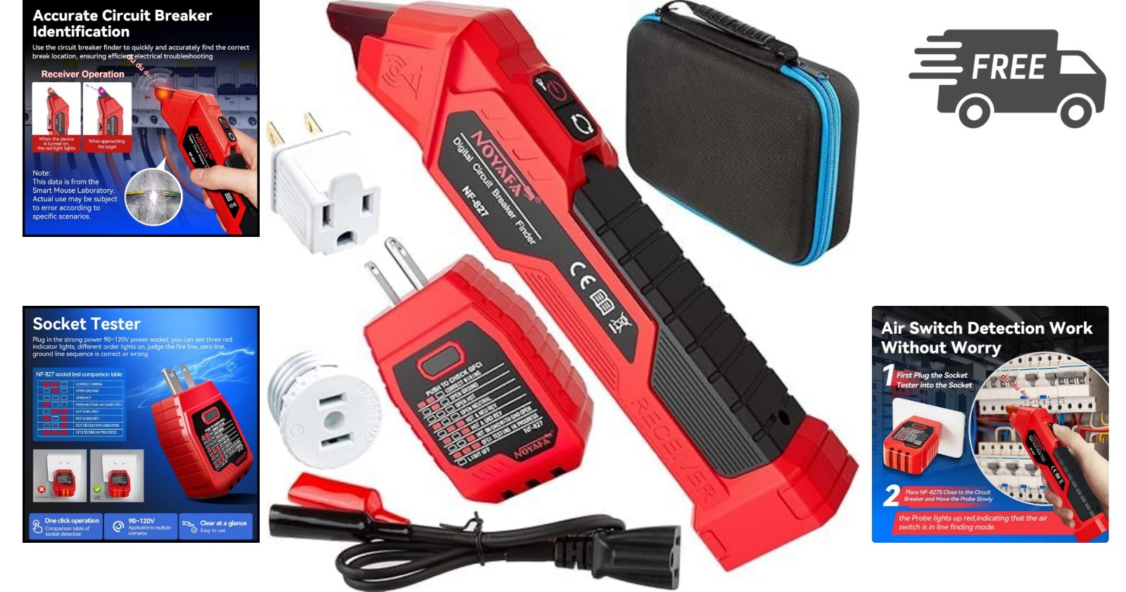 Circuit Breaker Finder Tool with Accessories GFCI Outlet Tester 90-120V AC