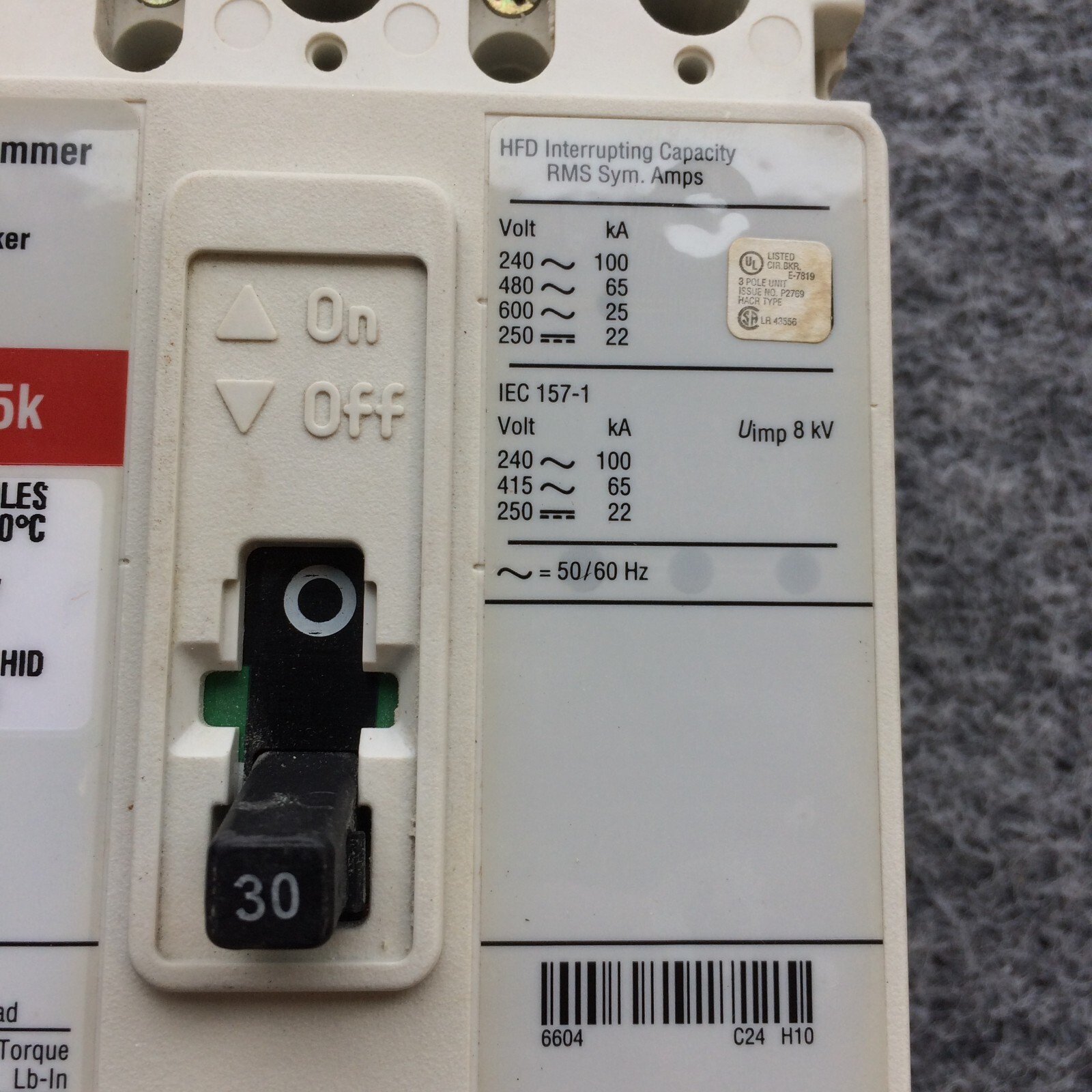 Cutler Hammer HFD3030 30A Circuit Breaker Glossy Red 600V 30 Amp Eaton