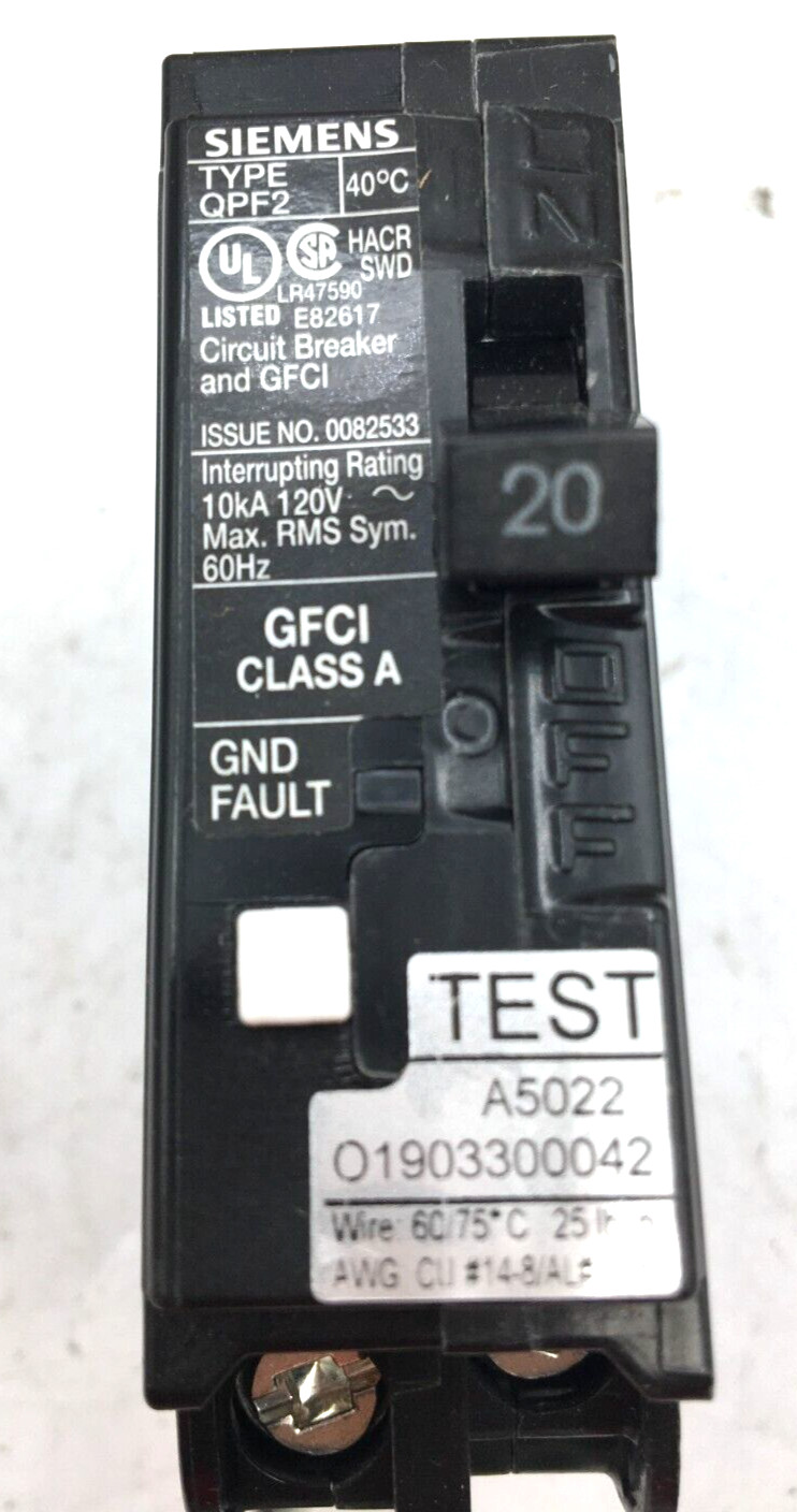 Siemens Ground Fault Circuit Interrupter W Self Test 20A 1P QF120A NIB