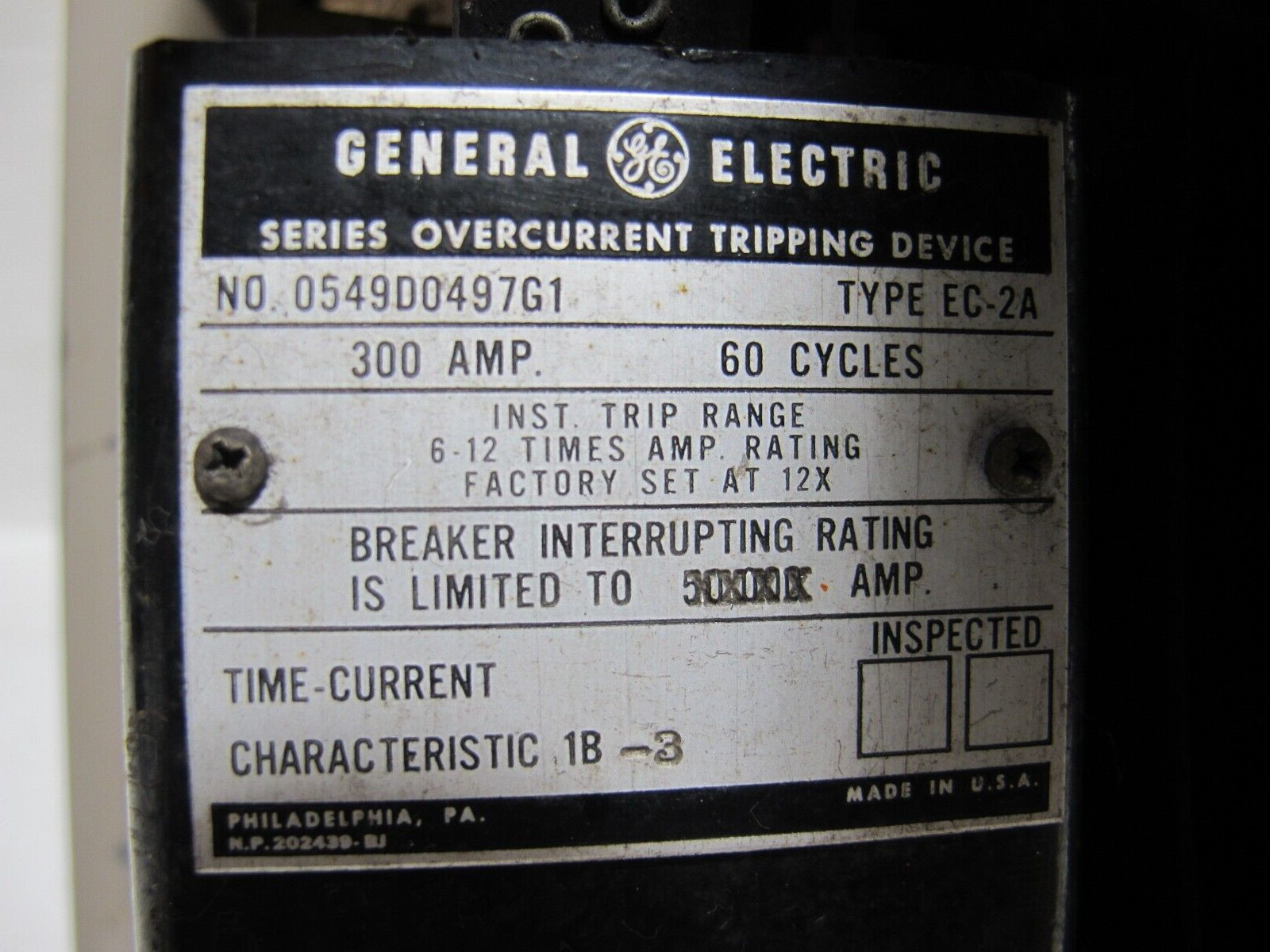 General Electric Air Breaker AK-1-25-9 600 Amp 600 V EC-2A 300A Trip AK125-9 GE