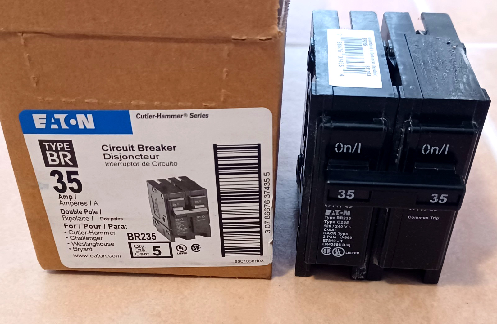 Eaton Cutler-Hammer BR235 35 Amp 120/240VAC BR 2-Pole Circuit Breaker Box of 5