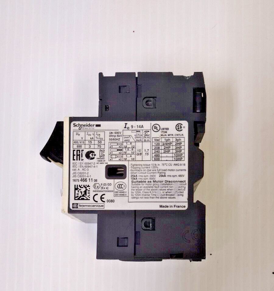 Schneider Electric GV2ME16 9-14A 3-Pole Motor Circuit Breaker -Fast USA Ship #S5