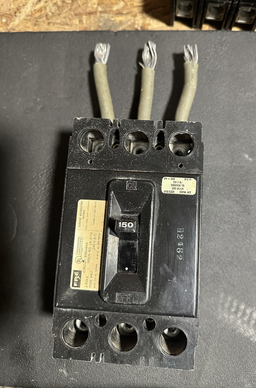 FPE NEJ 3-Pole Circuit Breaker 150A/15A 240V AC Industrial Commercial