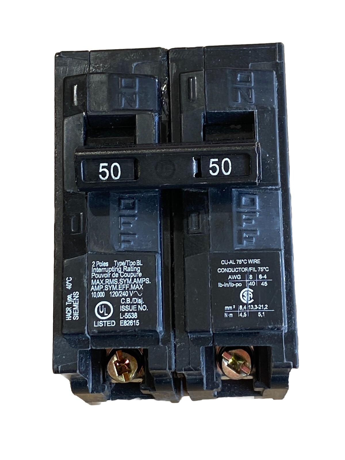 SIEMENS BREAKER B250 – 50 AMP BOLT ON 120/240V 10kA – 2PL New