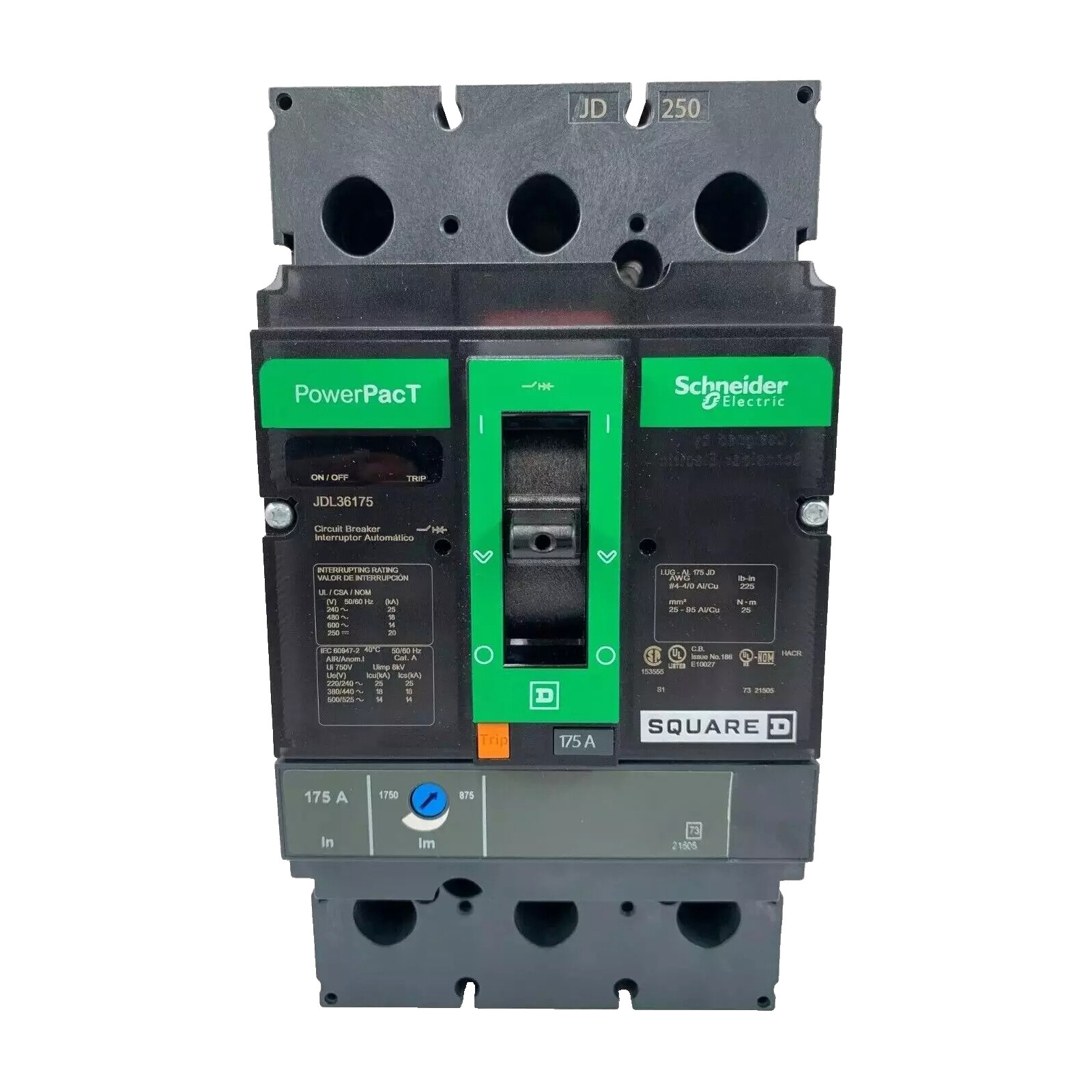 NIB – Square D – JDL36175 – Circuit Breaker, Powerpact J, 175A, 3 Pole, Thermal
