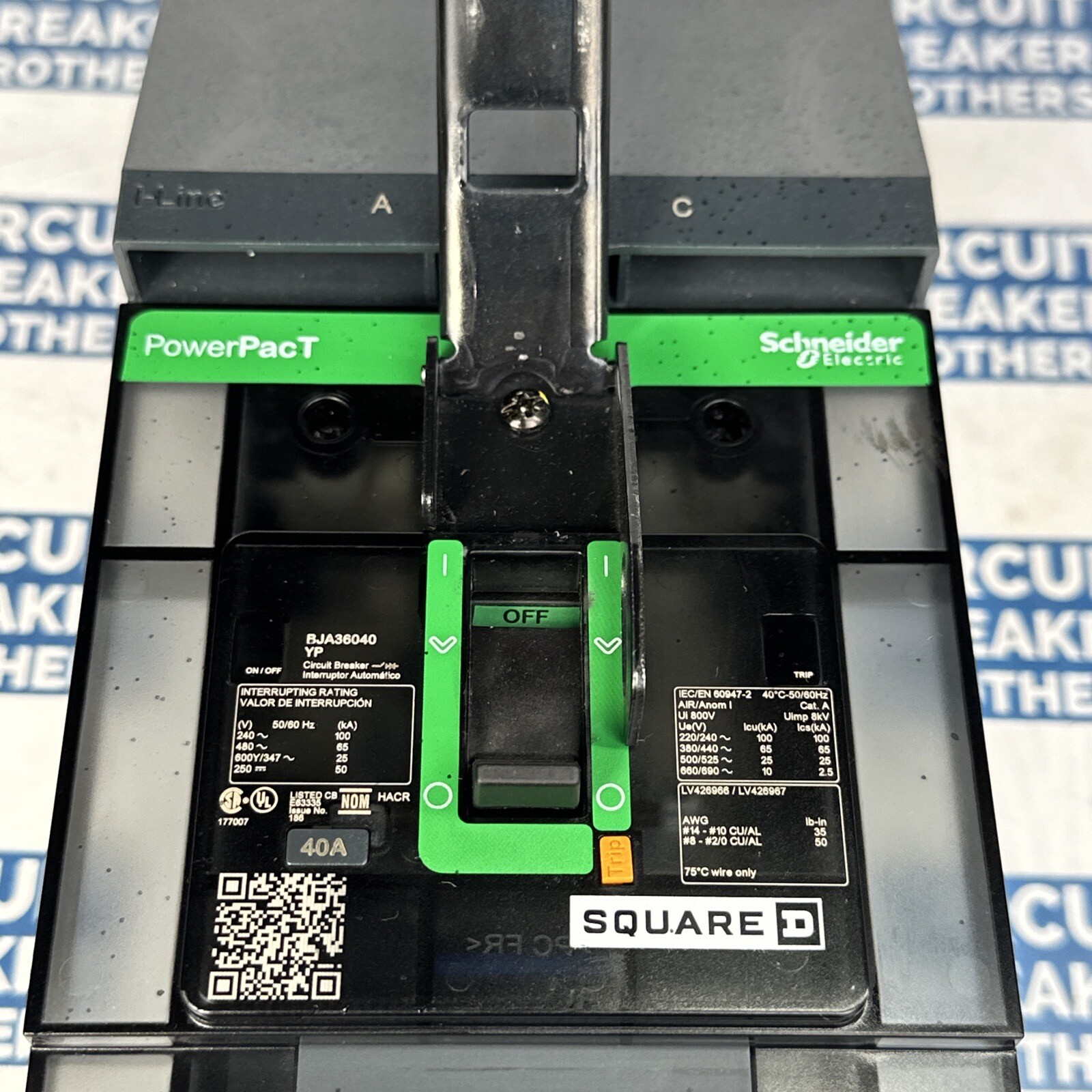 Square D BJA36040YP 40 Amp 600 Vac 3 Pole Circuit Breaker-Warranty(New Take Out)